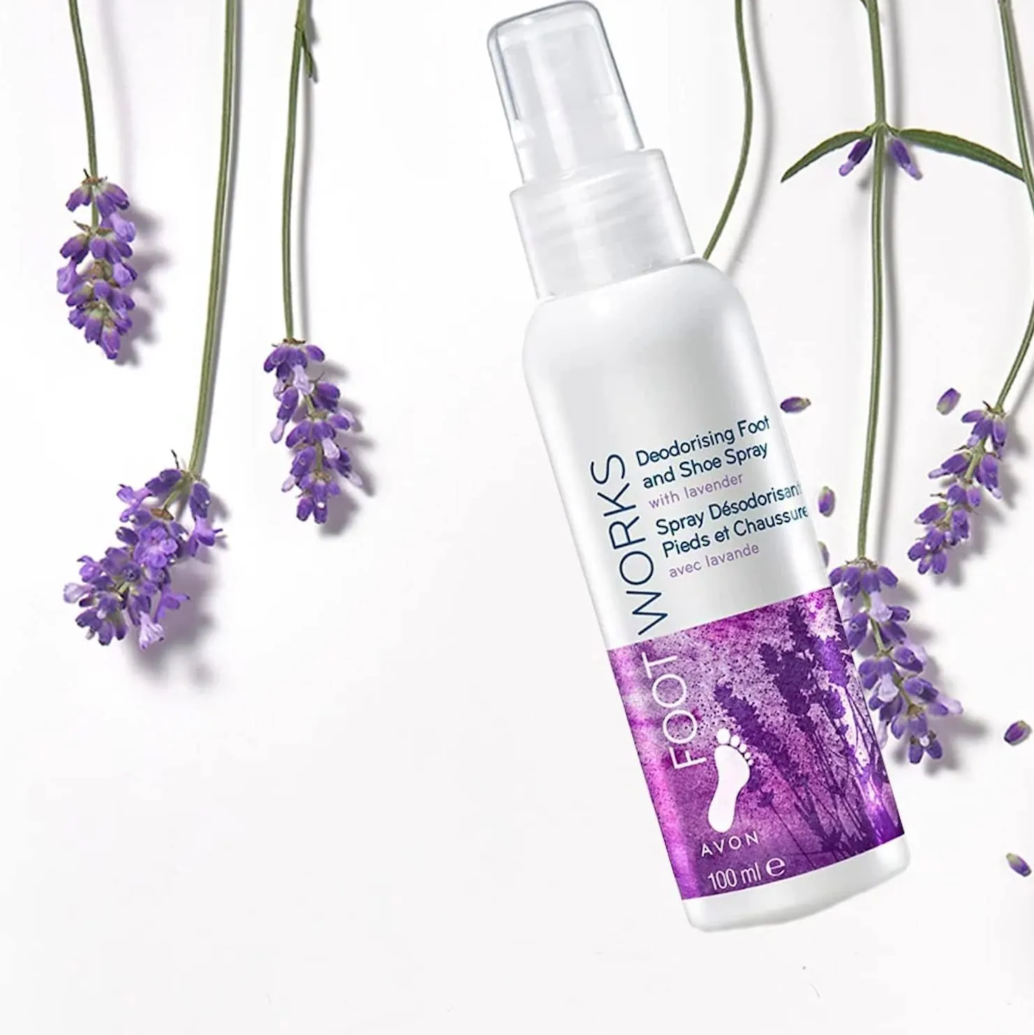 3x Avon Foot Works Deodorising Foot And Shoe Spray With Lavender- 100ml(300ml)