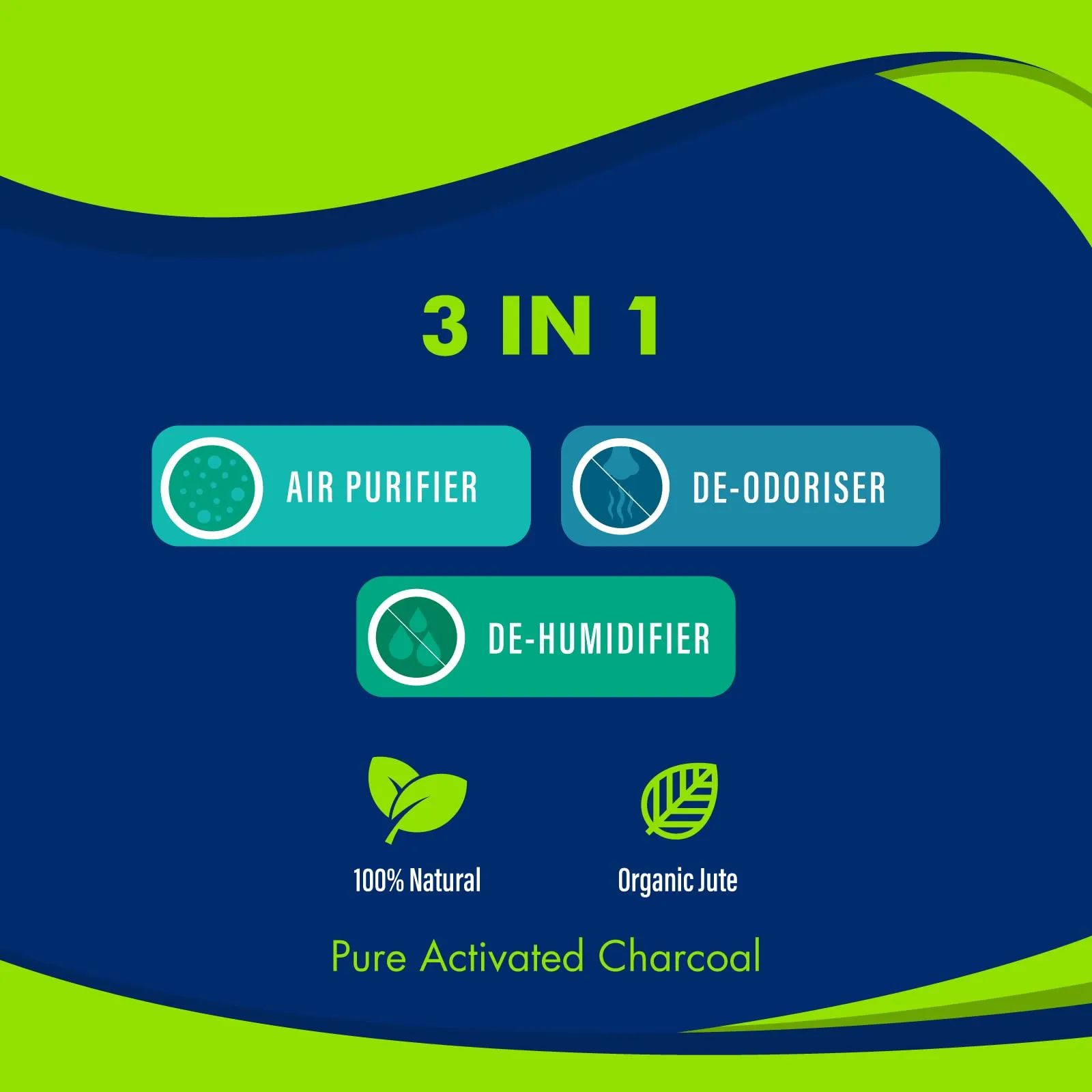ABSORBIA IONIC HAUS Pure Activated Charcoal Air Purifyer, made with Organic Jute Bag | Natural Deodorizer and Dehumidifier for Car Rooms Fridge Shoes etc |200 Gms Each (Pack of 2)…