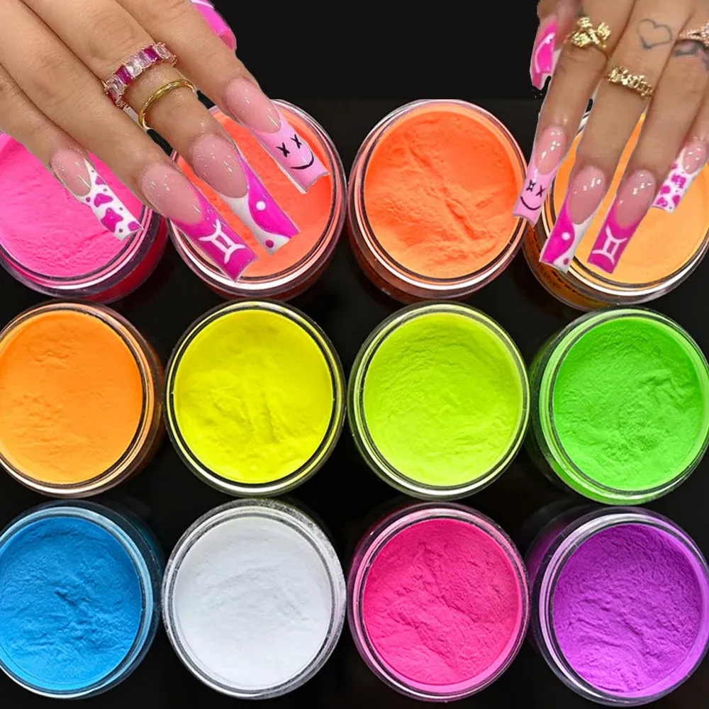 ACRYLIC NEON COLORED POWDER COLLECTION- 1Oz. Size 30G Acrylic Dip Powder Nails 12 Colors YELLOW NEON ACRYLIC POWDER