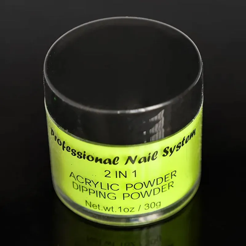 ACRYLIC NEON COLORED POWDER COLLECTION- 1Oz. Size 30G Acrylic Dip Powder Nails 12 Colors YELLOW NEON ACRYLIC POWDER