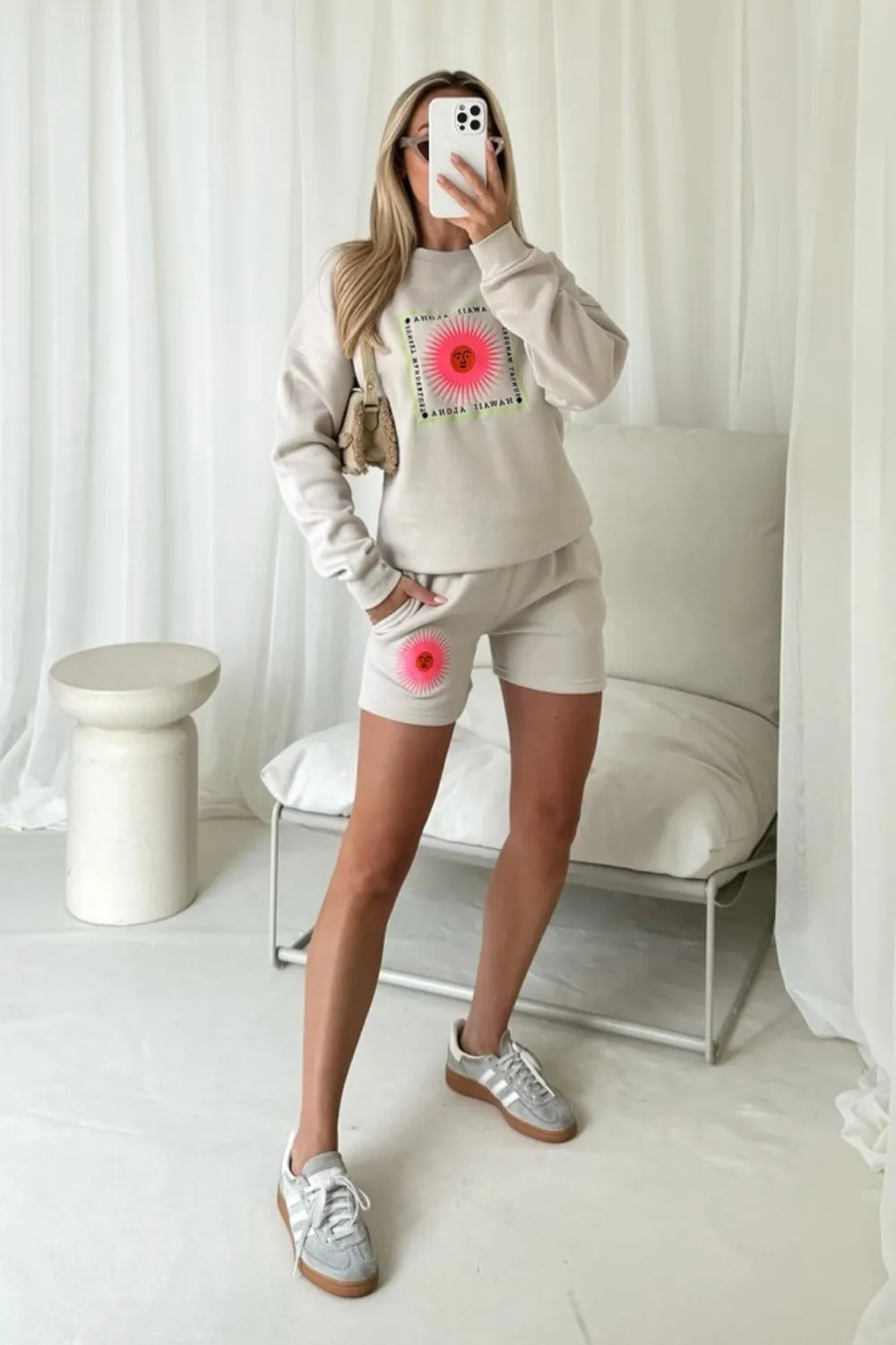 Aloha bone embroidered premium sweater and shorts