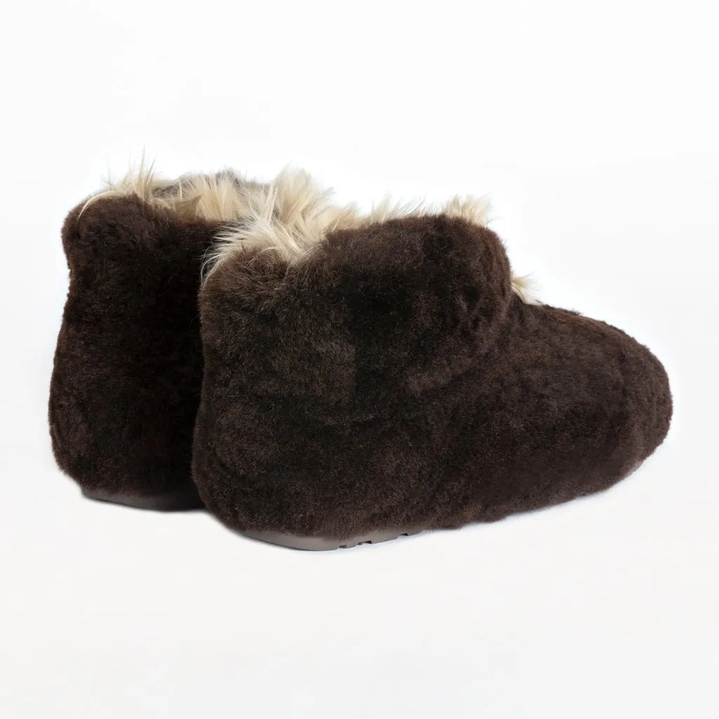 Alpaca Fur Booties in Dark Brown