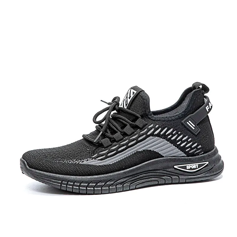 Amozae-2024 BKQU Newest Men Sports Shoes Flat Bottom Lightweight Slip On Soft Elastic Fly Mesh Breathable Male Sneakers Running