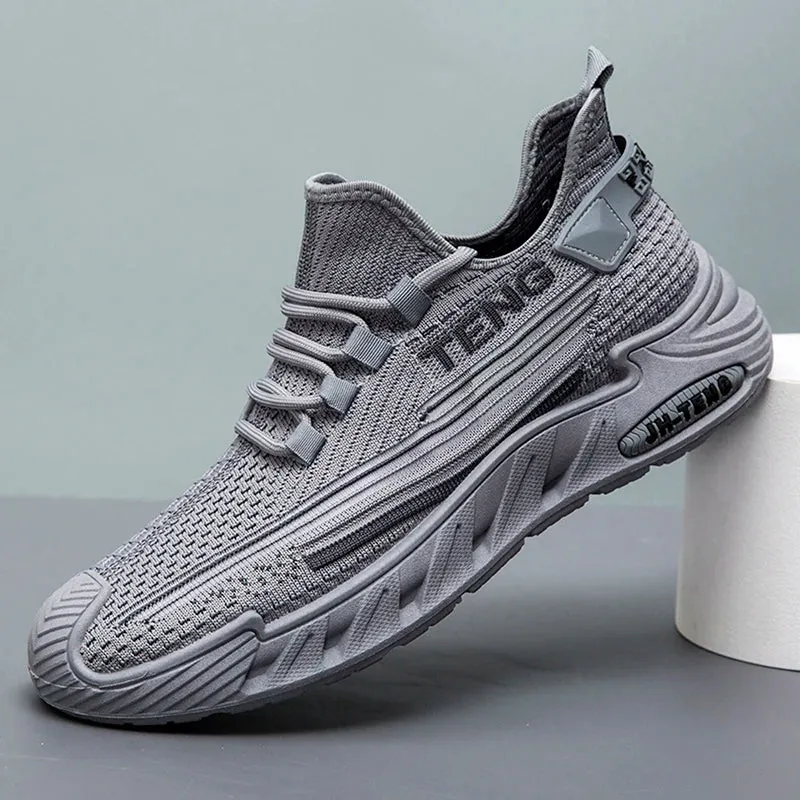 Amozae-2024 BKQU Newest Men Sports Shoes Flat Bottom Lightweight Slip On Soft Elastic Fly Mesh Breathable Male Sneakers Running