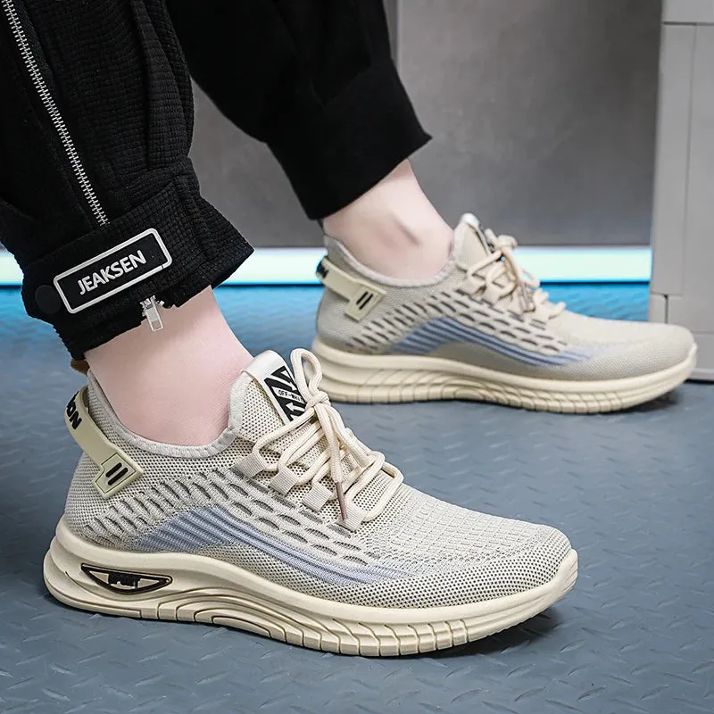 Amozae-2024 BKQU Newest Men Sports Shoes Flat Bottom Lightweight Slip On Soft Elastic Fly Mesh Breathable Male Sneakers Running