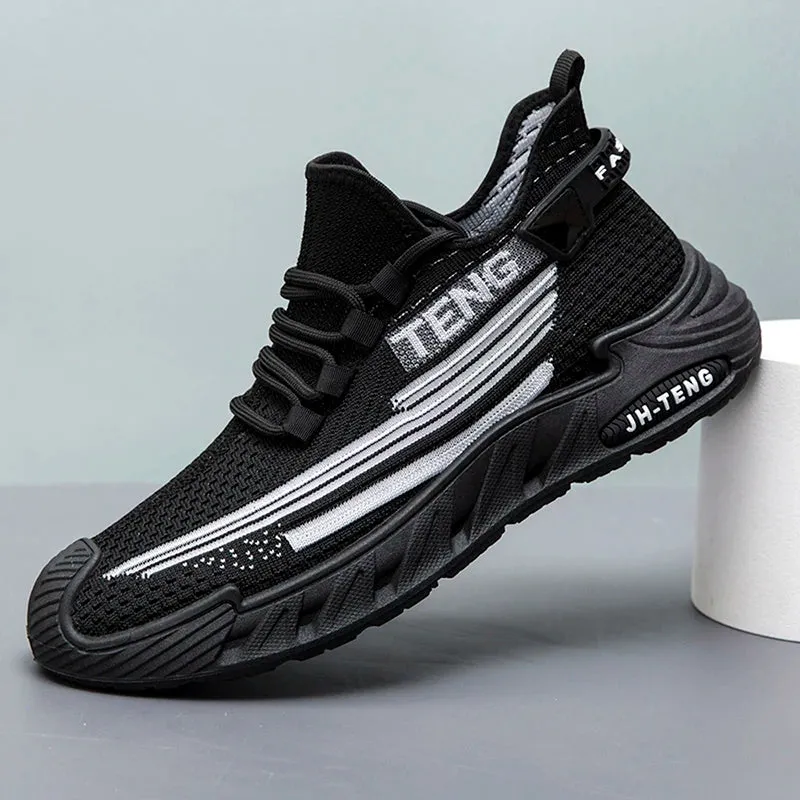 Amozae-2024 BKQU Newest Men Sports Shoes Flat Bottom Lightweight Slip On Soft Elastic Fly Mesh Breathable Male Sneakers Running