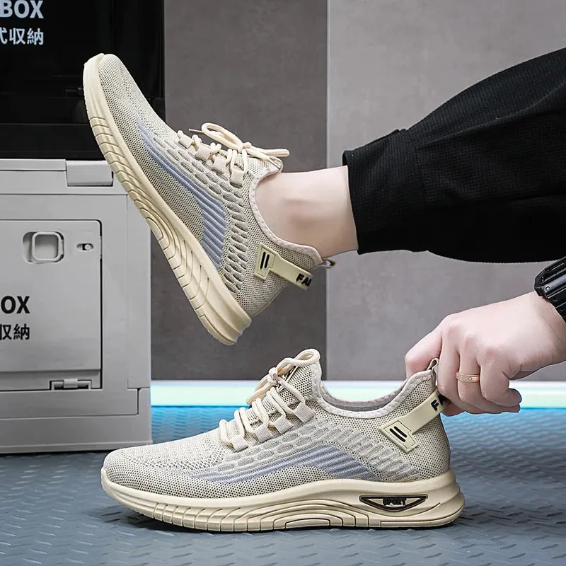 Amozae-2024 BKQU Newest Men Sports Shoes Flat Bottom Lightweight Slip On Soft Elastic Fly Mesh Breathable Male Sneakers Running