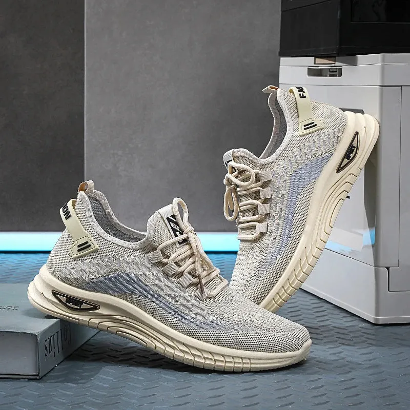 Amozae-2024 BKQU Newest Men Sports Shoes Flat Bottom Lightweight Slip On Soft Elastic Fly Mesh Breathable Male Sneakers Running