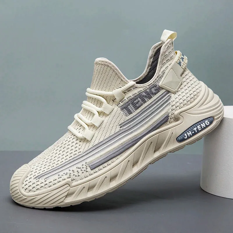 Amozae-2024 BKQU Newest Men Sports Shoes Flat Bottom Lightweight Slip On Soft Elastic Fly Mesh Breathable Male Sneakers Running