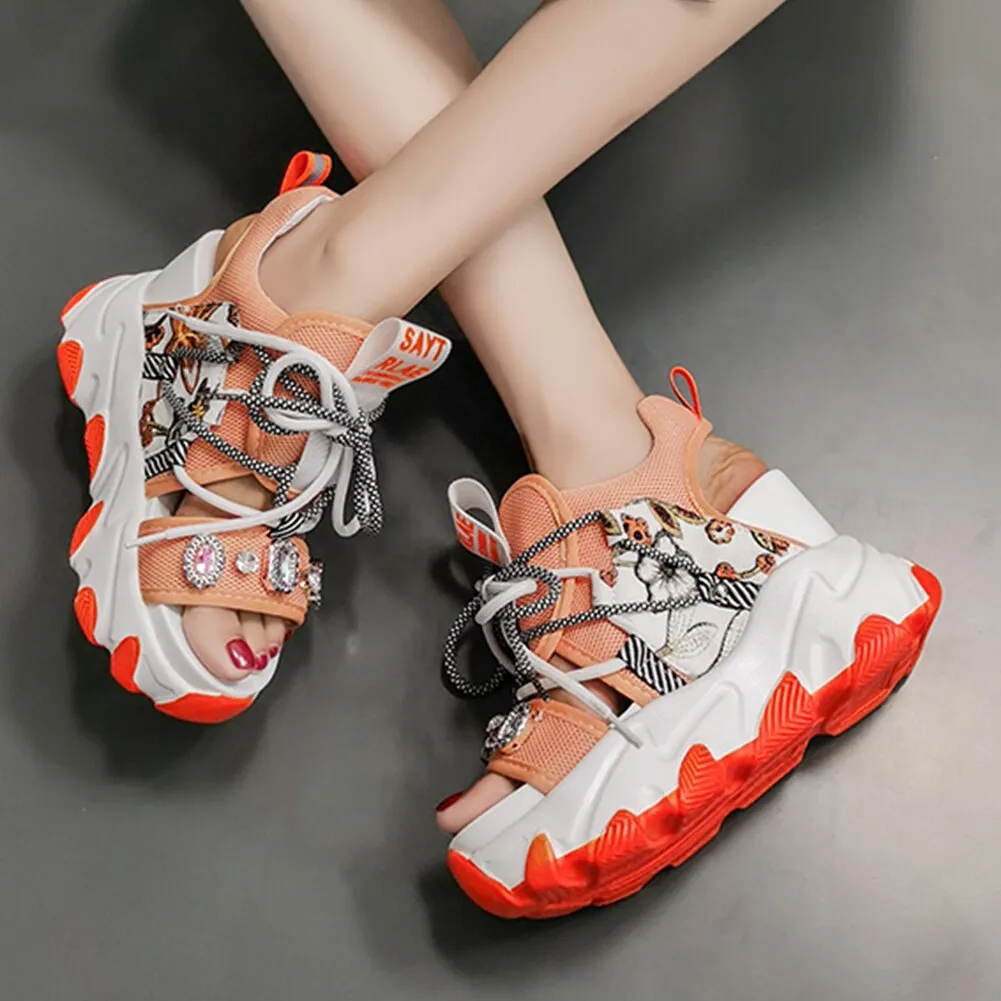 Amozae- Brand New Lady Platform Chunky Sandals Lace Up Buckle Punk  Cool Women's Sandals Open Toe Casual Summer Sports Shoes