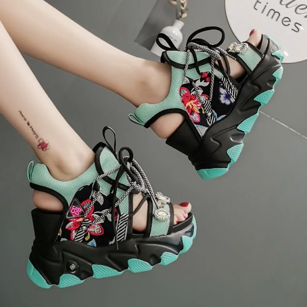 Amozae- Brand New Lady Platform Chunky Sandals Lace Up Buckle Punk  Cool Women's Sandals Open Toe Casual Summer Sports Shoes