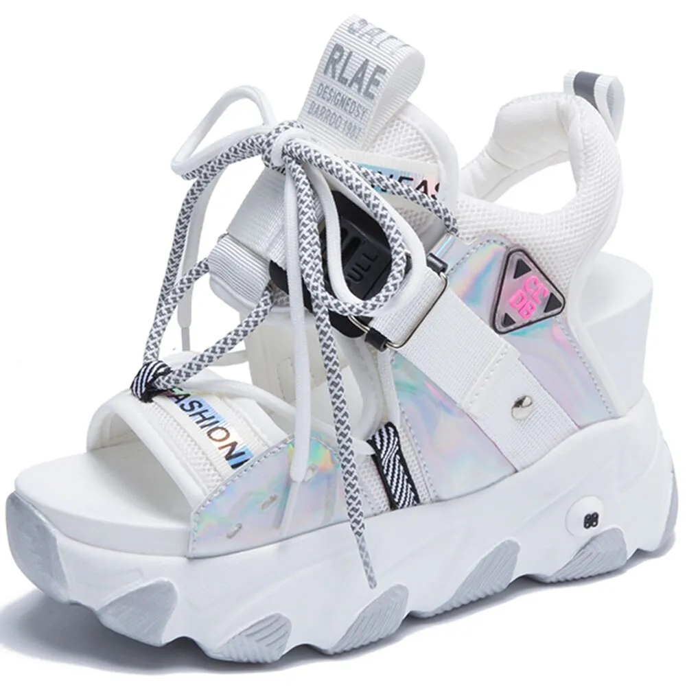 Amozae- Brand New Lady Platform Chunky Sandals Lace Up Buckle Punk  Cool Women's Sandals Open Toe Casual Summer Sports Shoes