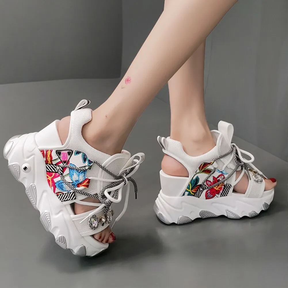 Amozae- Brand New Lady Platform Chunky Sandals Lace Up Buckle Punk  Cool Women's Sandals Open Toe Casual Summer Sports Shoes
