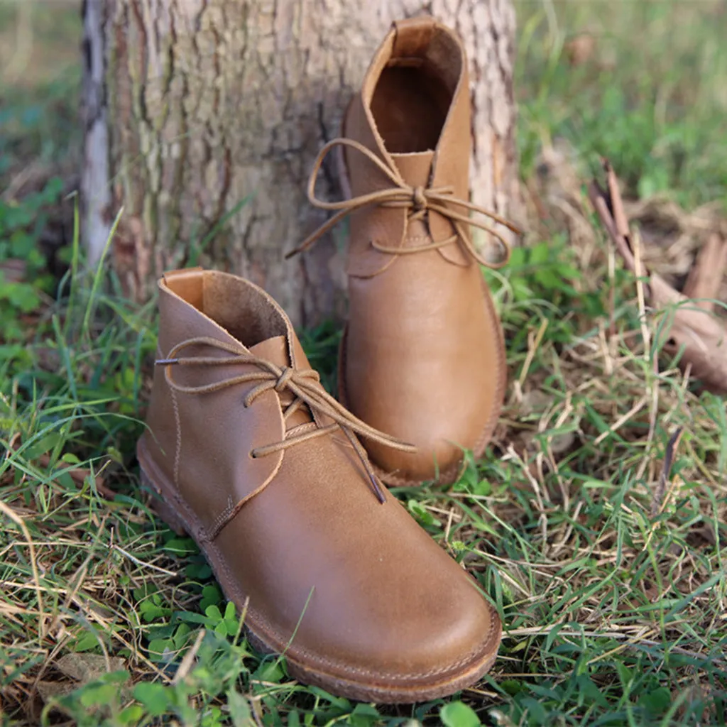 Autumn Retro Leather Women's Short Boots | Gift Shoes