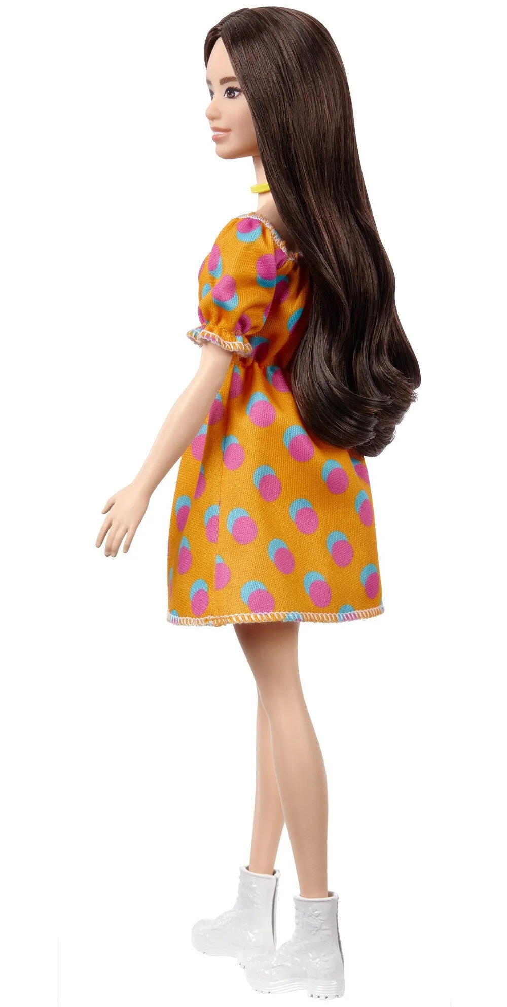 Barbie Fashionistas Doll Long Brunette Hair Wearing Orange Dress
