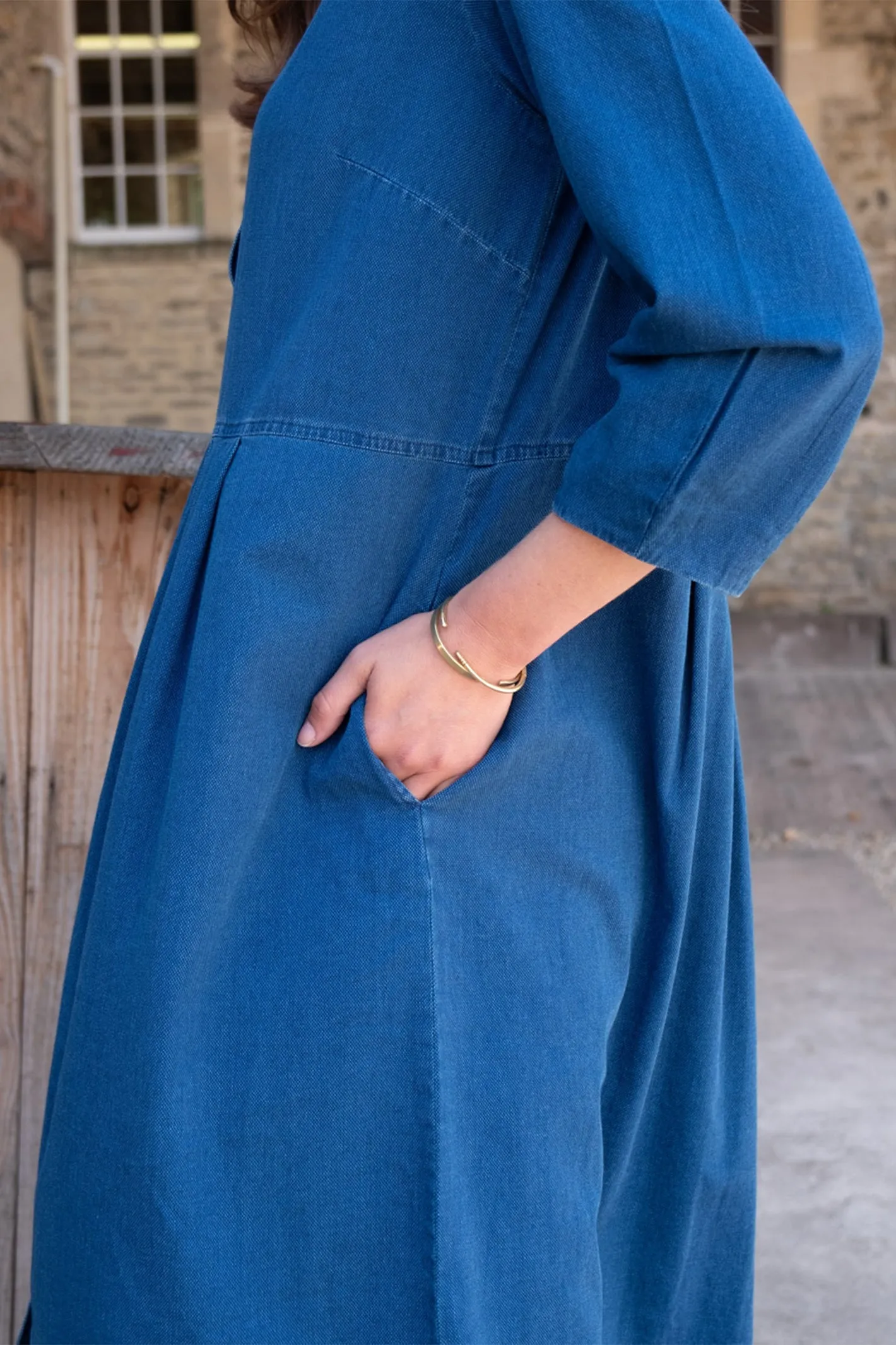 Bibico Jane Midi Shirt Dress Textured Blue Denim