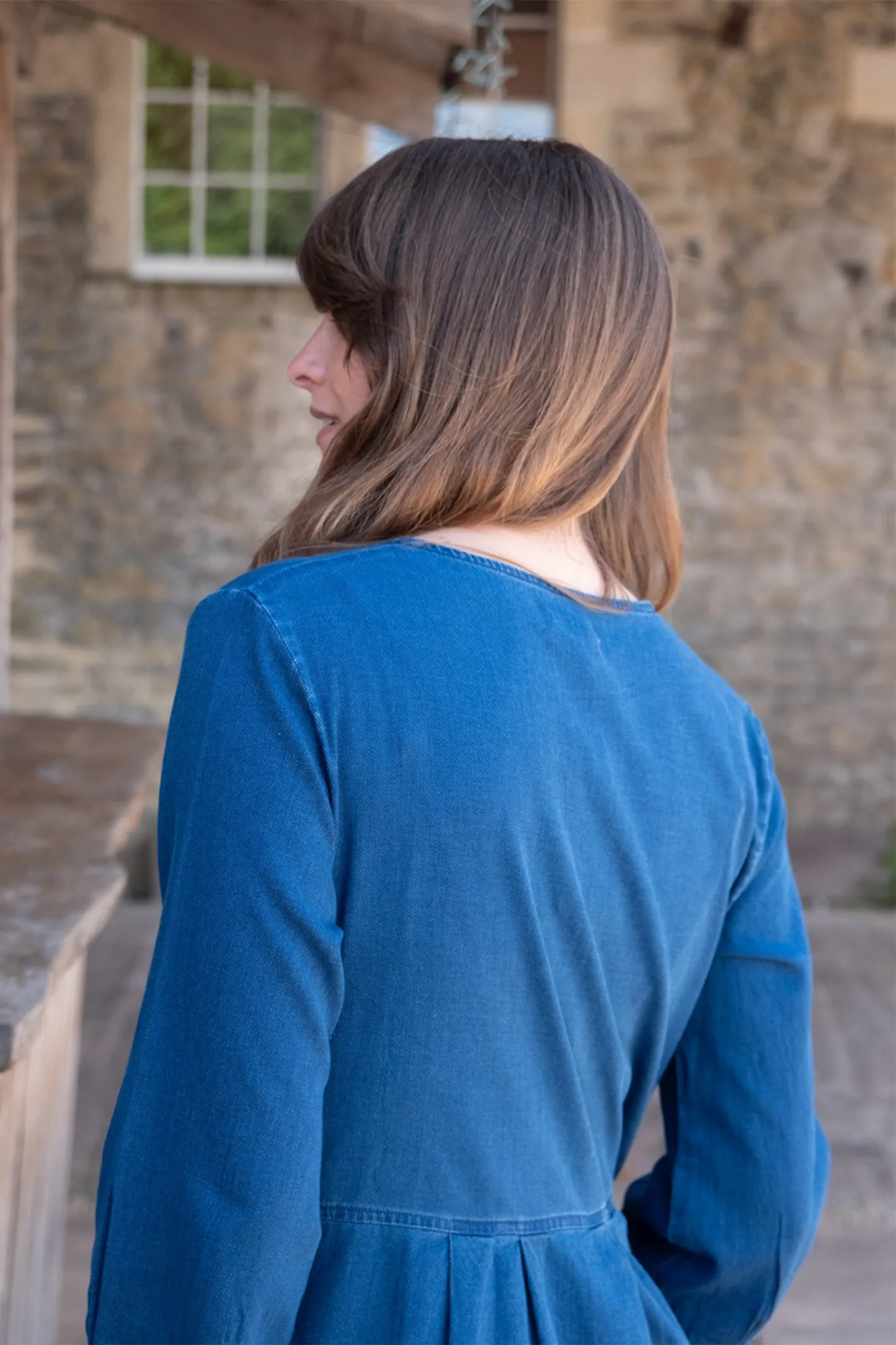 Bibico Jane Midi Shirt Dress Textured Blue Denim