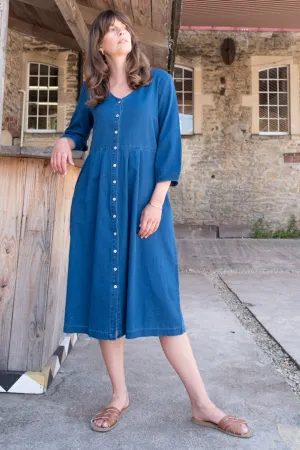 Bibico Jane Midi Shirt Dress Textured Blue Denim