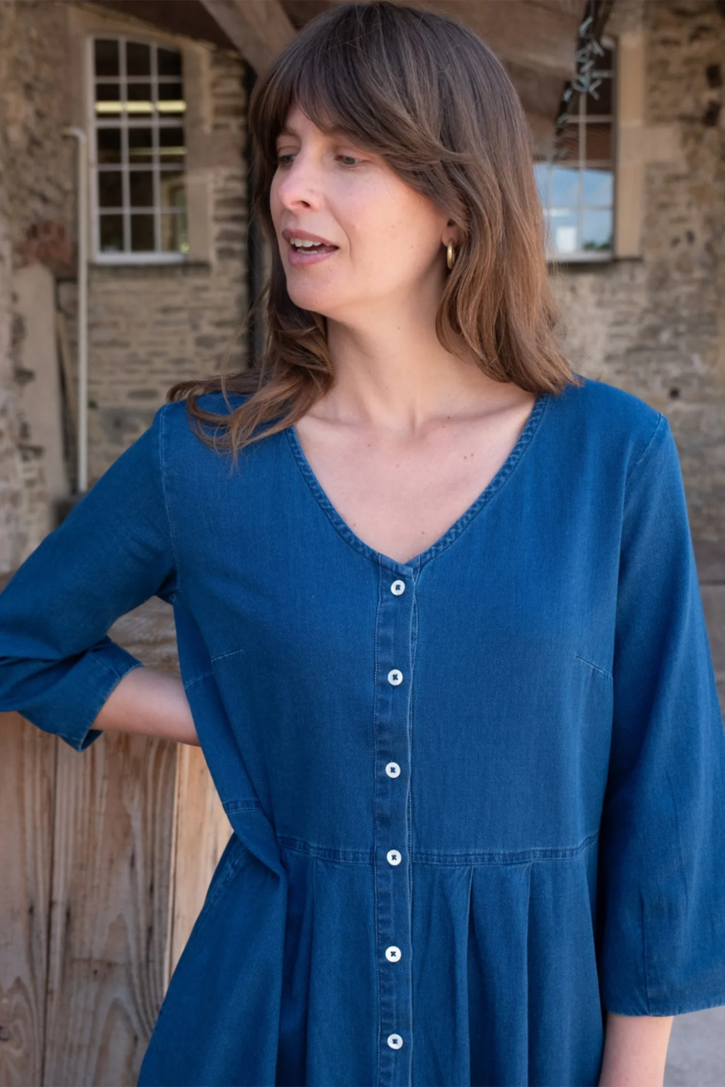 Bibico Jane Midi Shirt Dress Textured Blue Denim