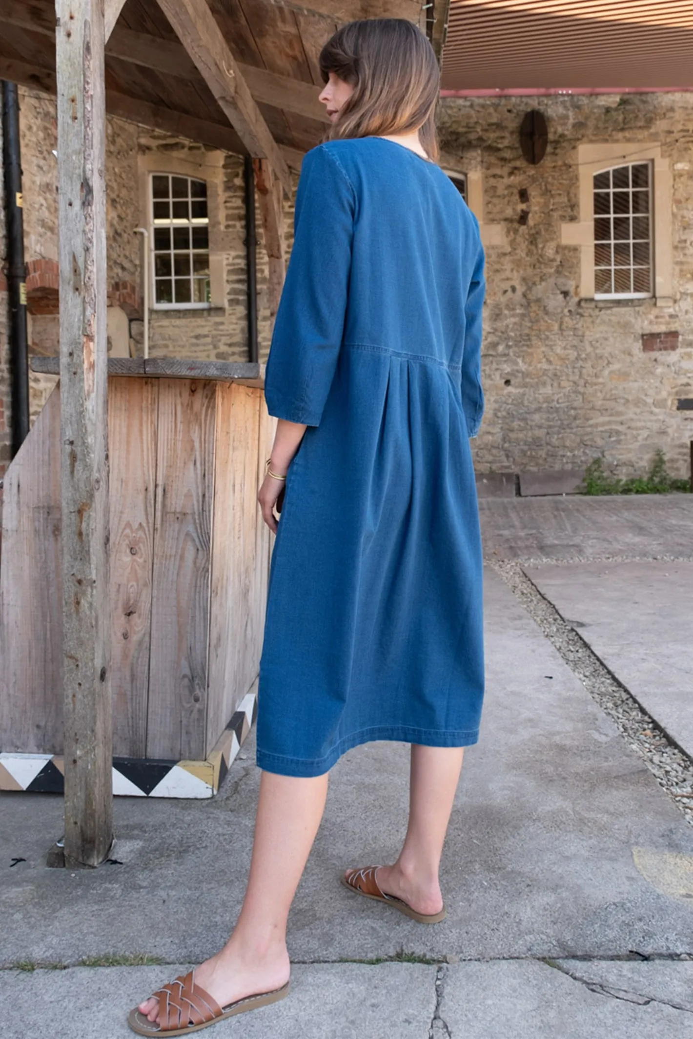 Bibico Jane Midi Shirt Dress Textured Blue Denim