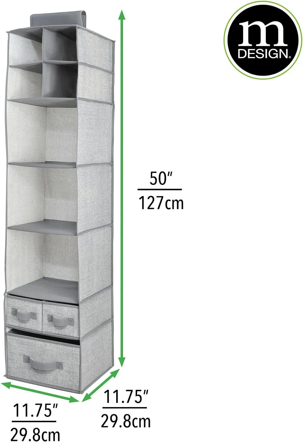 Blushbees Soft Fabric over Closet Rod Hanging Storage Organizer with 7 Shelves and 3 Removable Drawers.