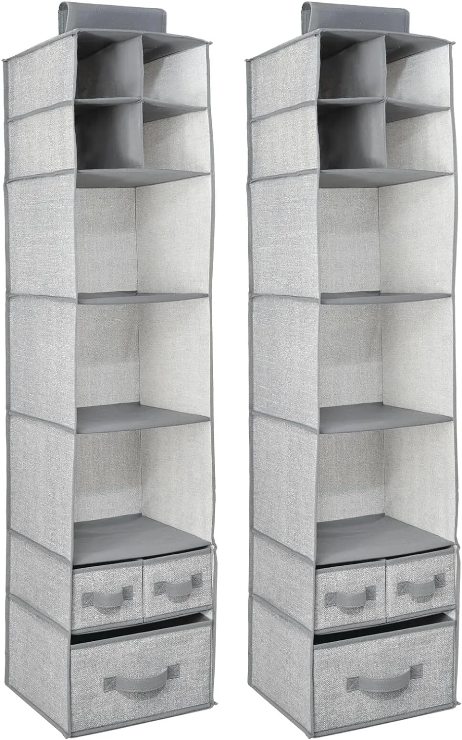Blushbees Soft Fabric over Closet Rod Hanging Storage Organizer with 7 Shelves and 3 Removable Drawers.