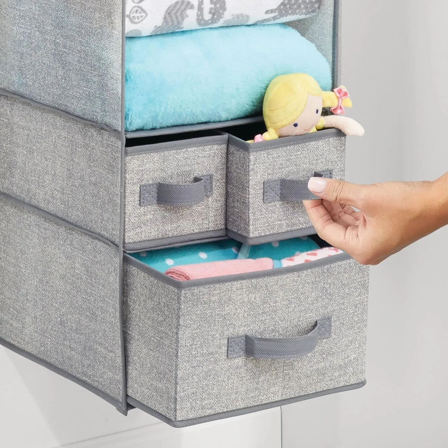 Blushbees Soft Fabric over Closet Rod Hanging Storage Organizer with 7 Shelves and 3 Removable Drawers.