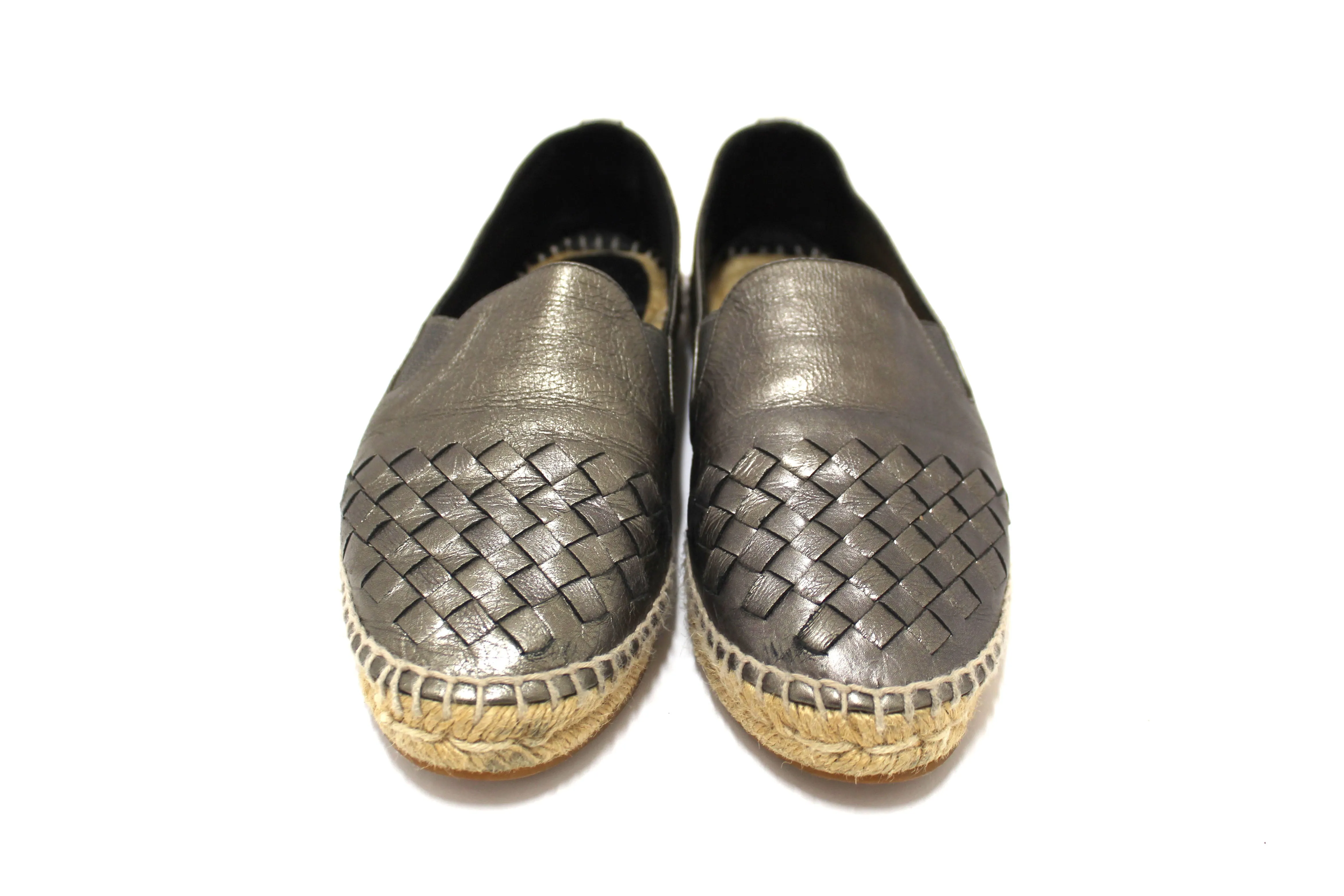 Bottega Veneta Metallic Intrecciato Leather Slip On Espadrille Flats Size 36