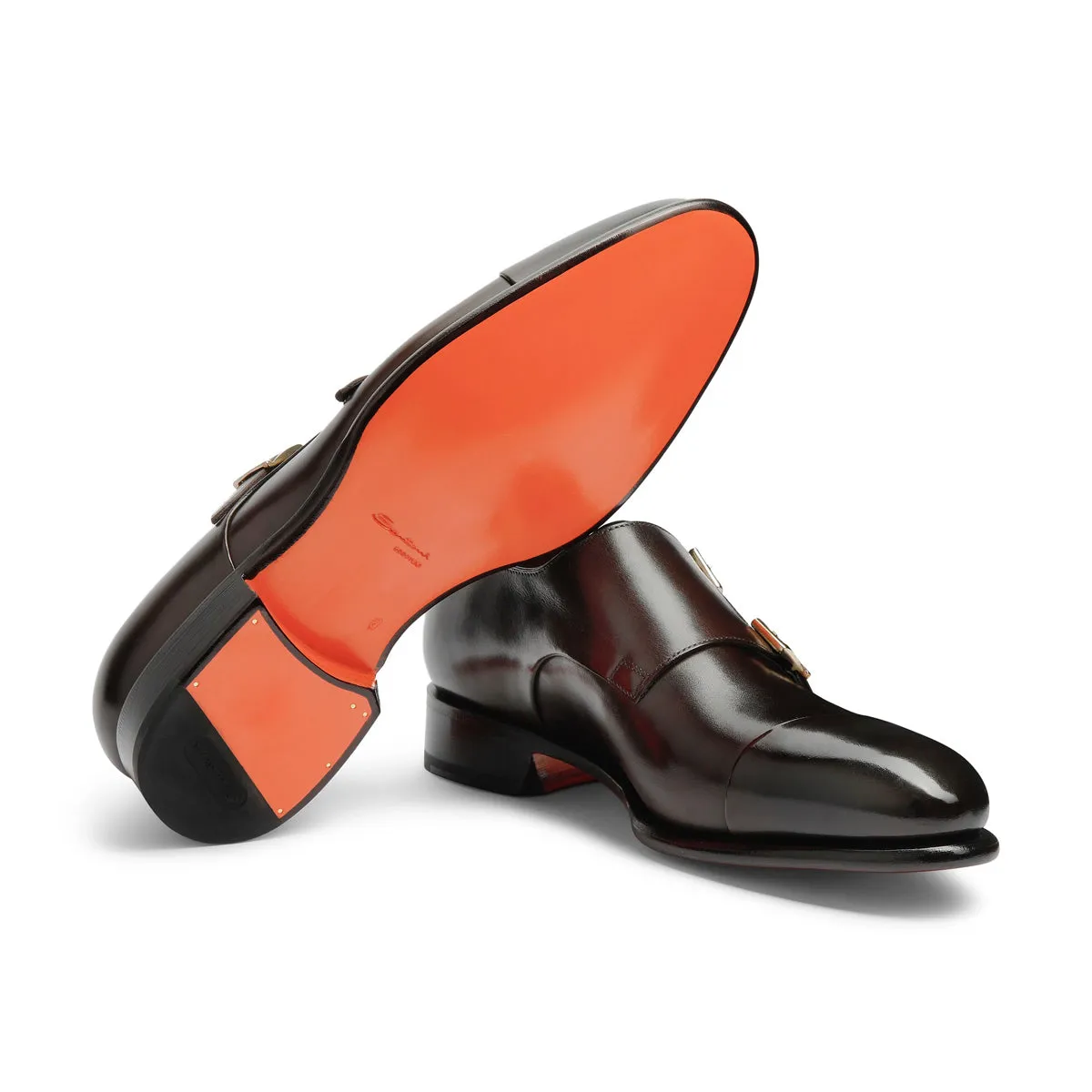 Brown Double-Buckle Leather Shoes