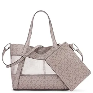 Calvin Klein Masonite North/South Tote, Almond/Taupe Mesh Logo