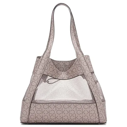 Calvin Klein Masonite North/South Tote, Almond/Taupe Mesh Logo