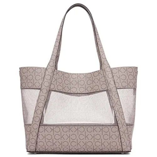 Calvin Klein Masonite North/South Tote, Almond/Taupe Mesh Logo