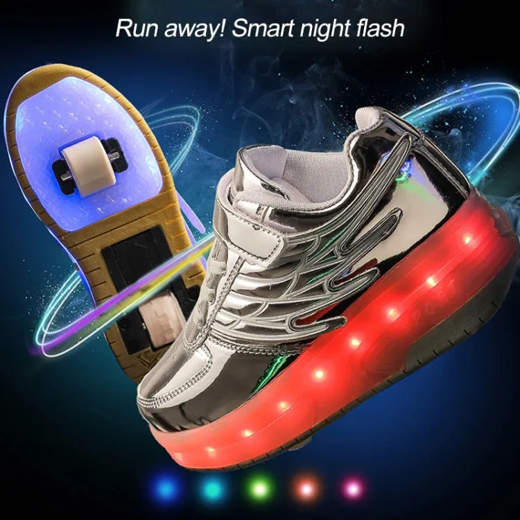 CD03 LED Double Wheel Wing Roller Skating Shoes, Size : 37(Silver)