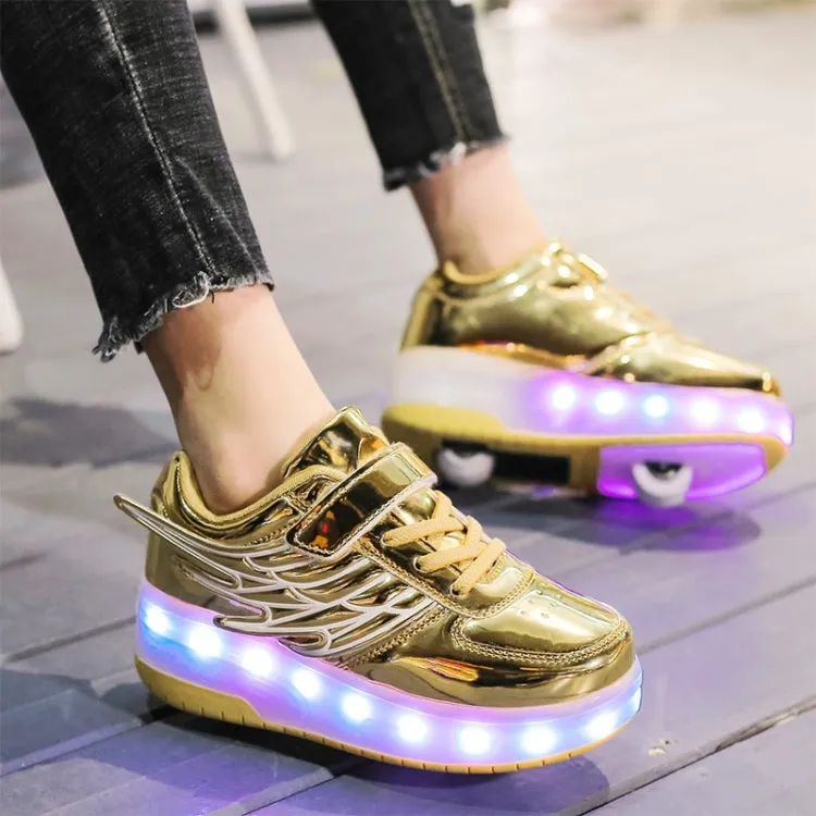 CD03 LED Double Wheel Wing Roller Skating Shoes, Size : 37(Silver)