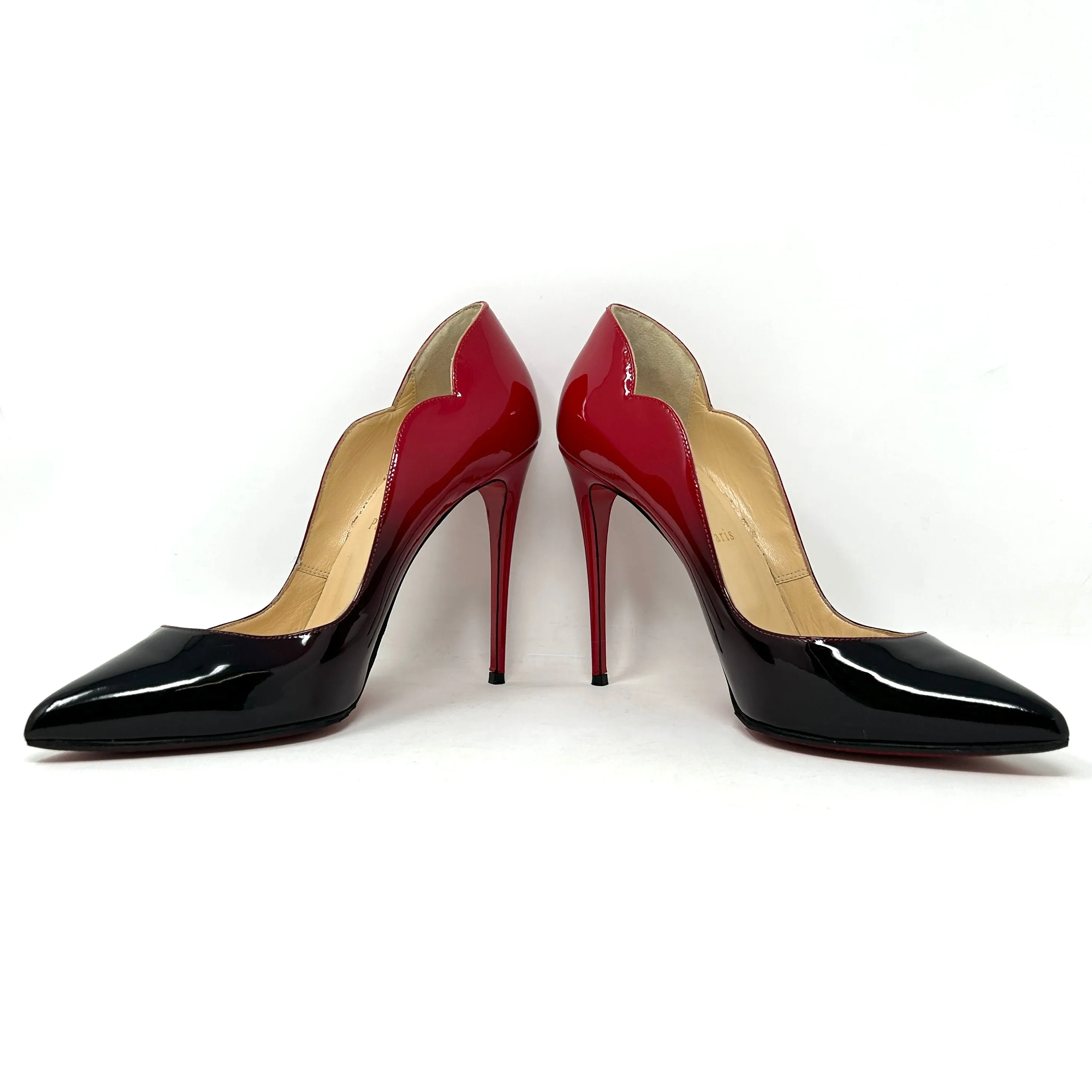 Christian Louboutin Hot Chick 100 Black Red Degrade Patent Leather Heels 40 UK 7