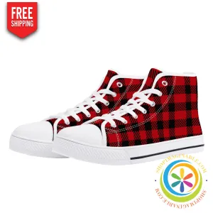Classic Red Plaid Ladies High Top Canvas Shoes