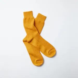 Cotton Waffle Crew Socks (Mustard)