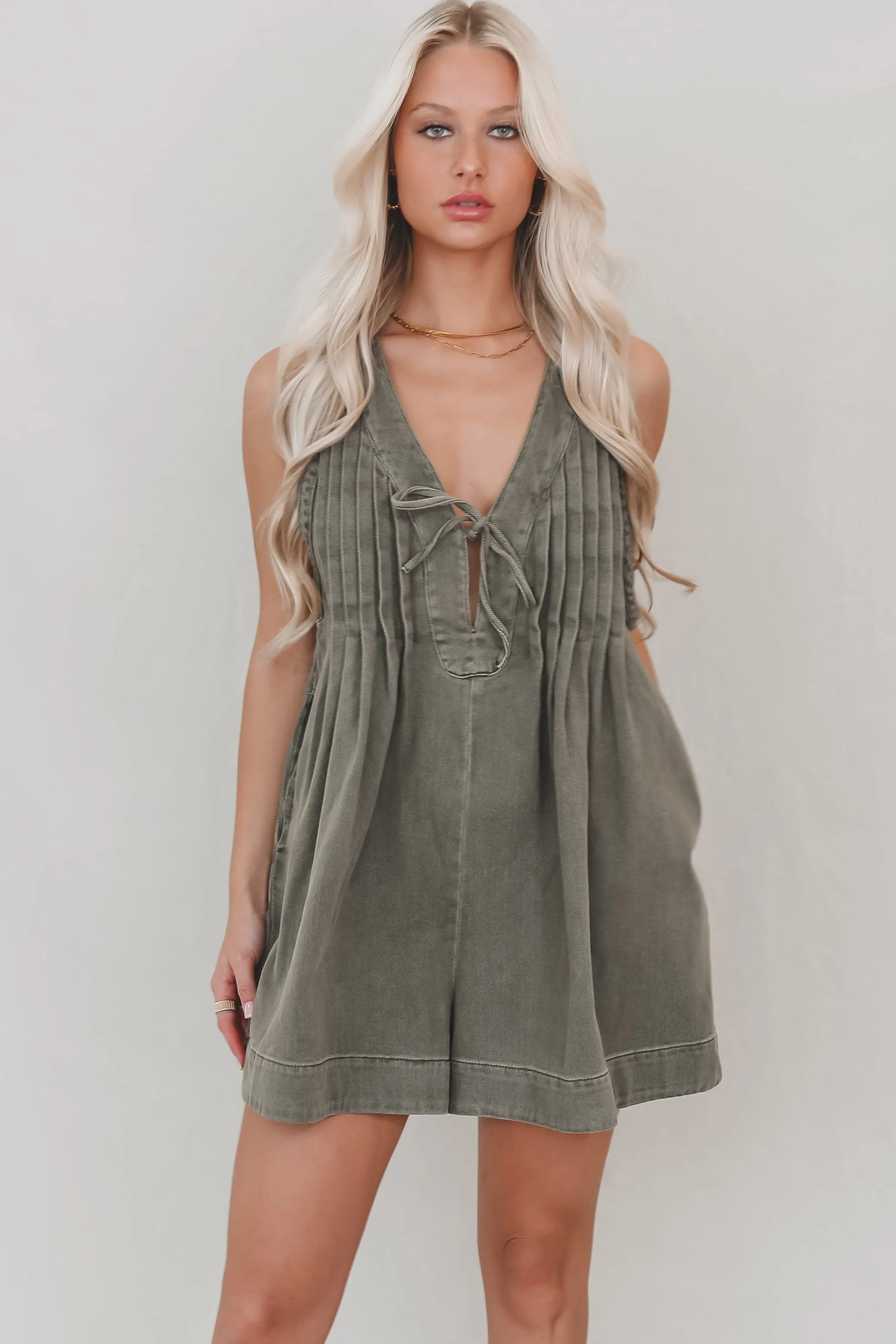 DEAL She's Got An Edge Washed Denim Romper