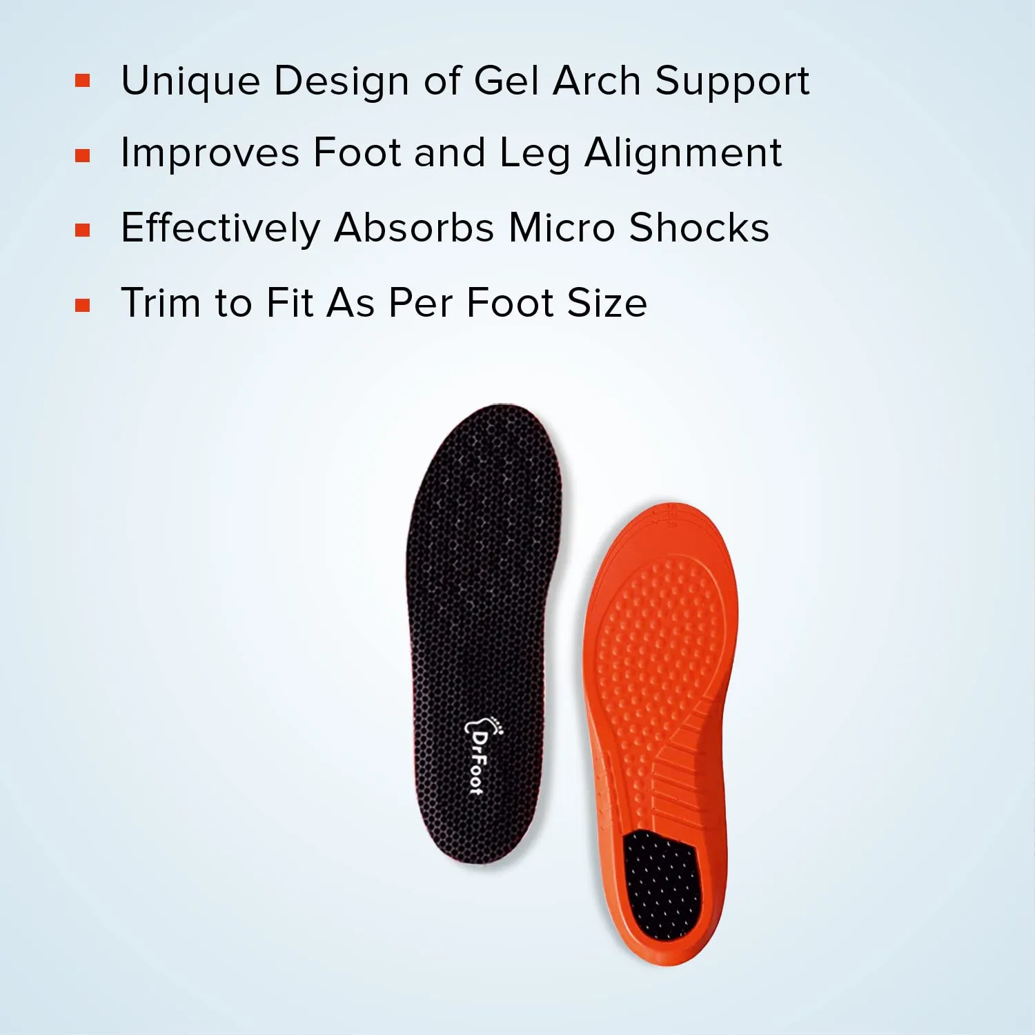Dr Foot Arch Support Gel Insole Pair | For All-Day Comfort | Shoe Inserts for Flat Feet, High Arch, Foot Pain | Full-Length Orthotics | For Men & Women – 1 Pair (Small Size) (Pack of 2)