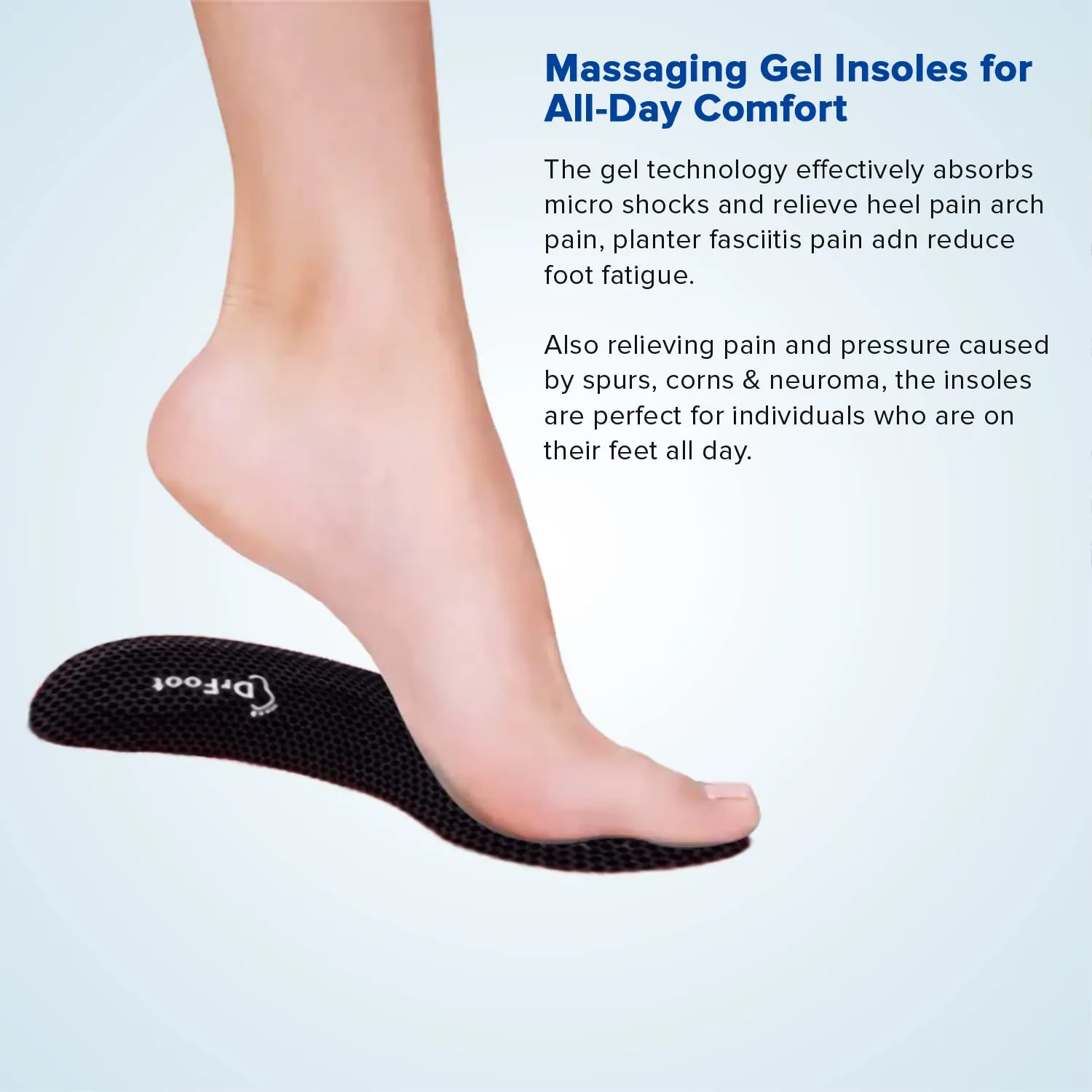 Dr Foot Arch Support Gel Insole Pair | For All-Day Comfort | Shoe Inserts for Flat Feet, High Arch, Foot Pain | Full-Length Orthotics | For Men & Women – 1 Pair (Small Size) (Pack of 2)
