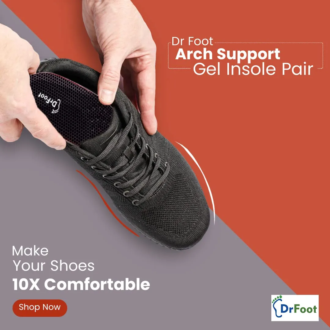 Dr Foot Arch Support Gel Insole Pair | For All-Day Comfort | Shoe Inserts for Flat Feet, High Arch, Foot Pain | Full-Length Orthotics | For Men & Women – 1 Pair (Small Size) (Pack of 2)