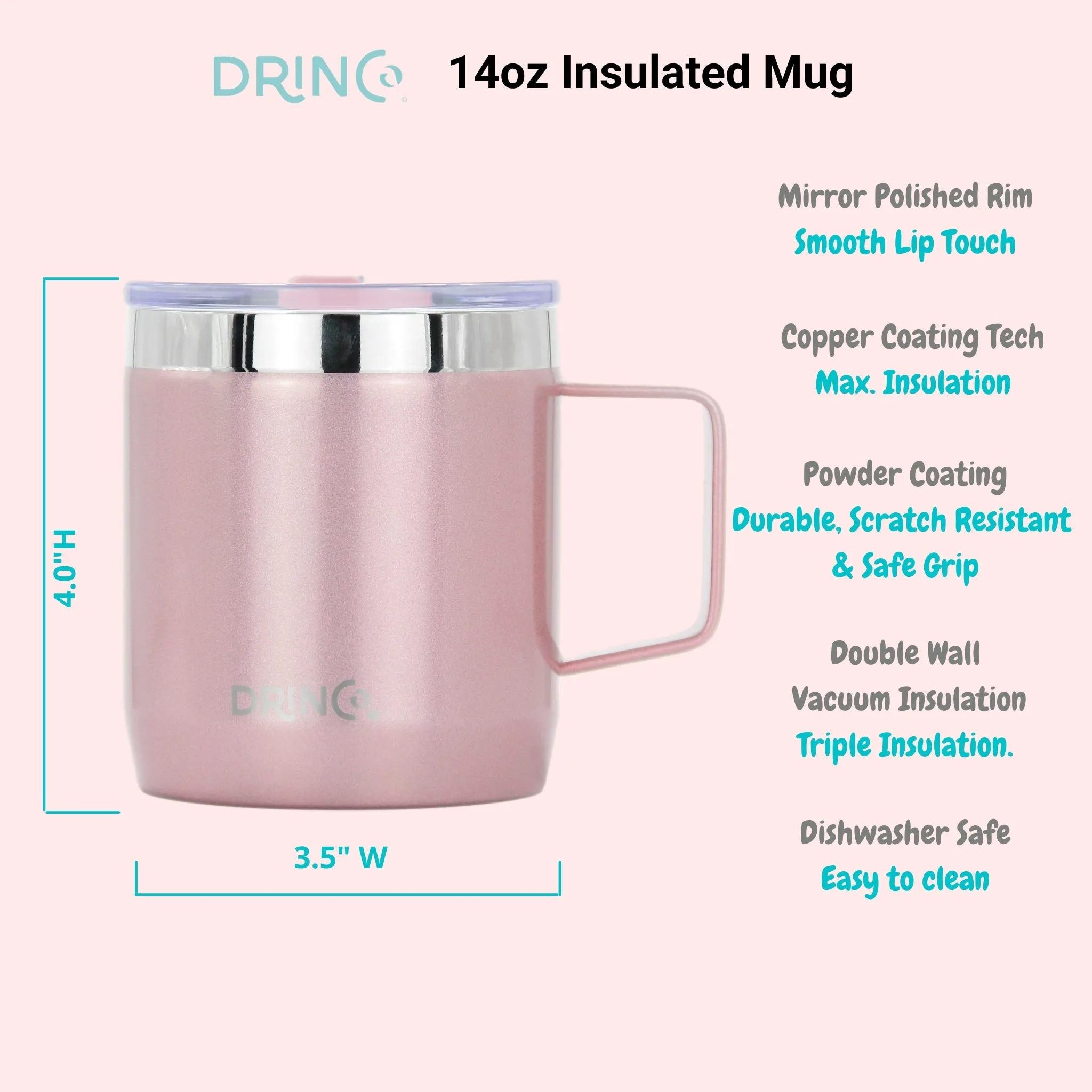 DRINCO® 14 oz Trekking Coffee Mug - Rose Gold