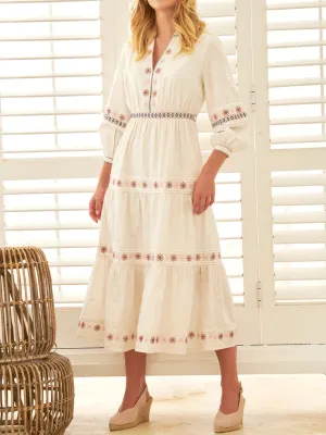 Elegance Embroidered Cotton White Maxi Dress