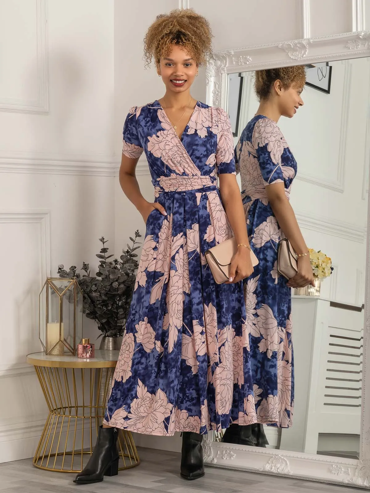 Evita Floral Print Maxi Jersey Dress, Floral Abstract