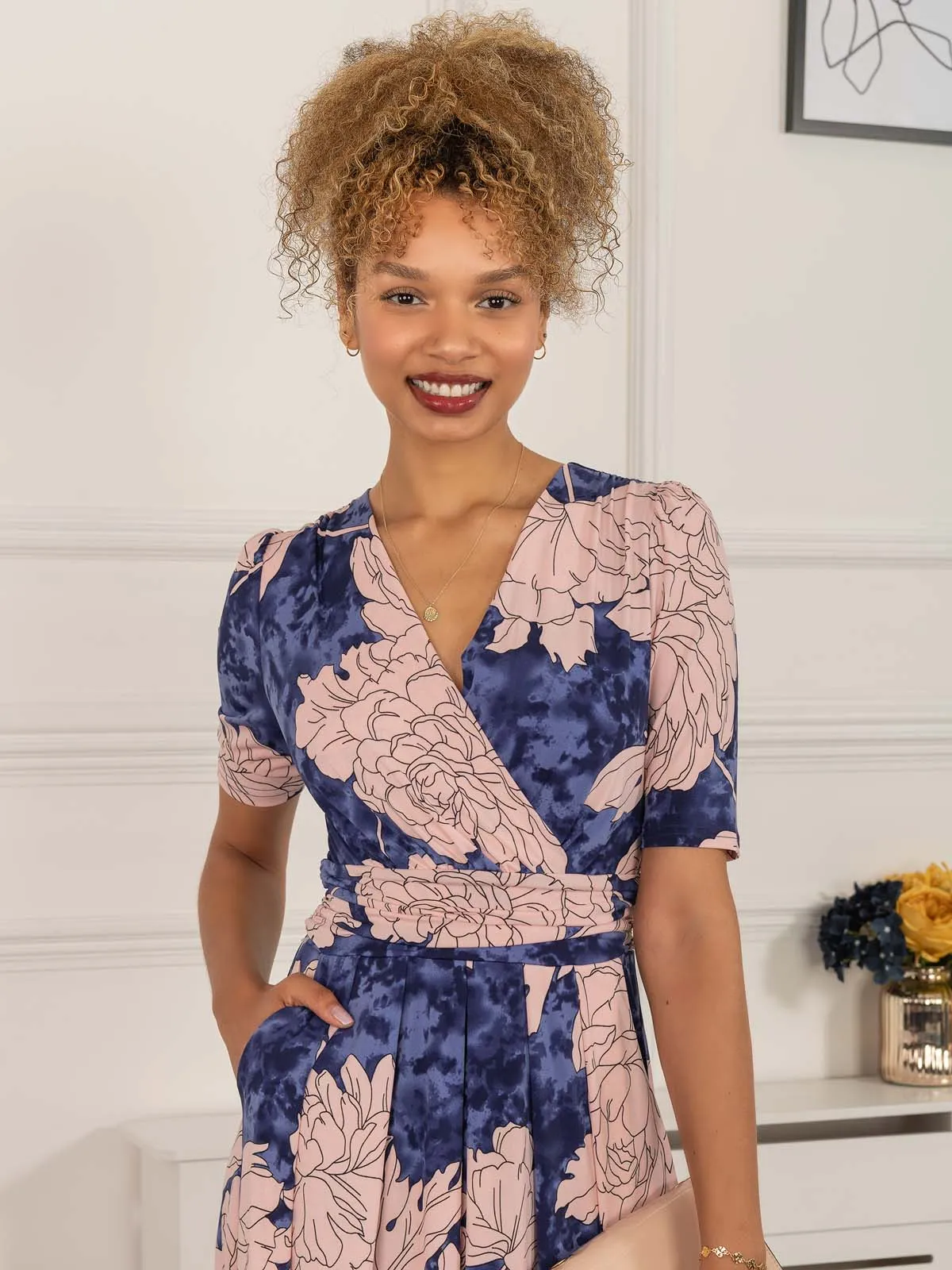 Evita Floral Print Maxi Jersey Dress, Floral Abstract
