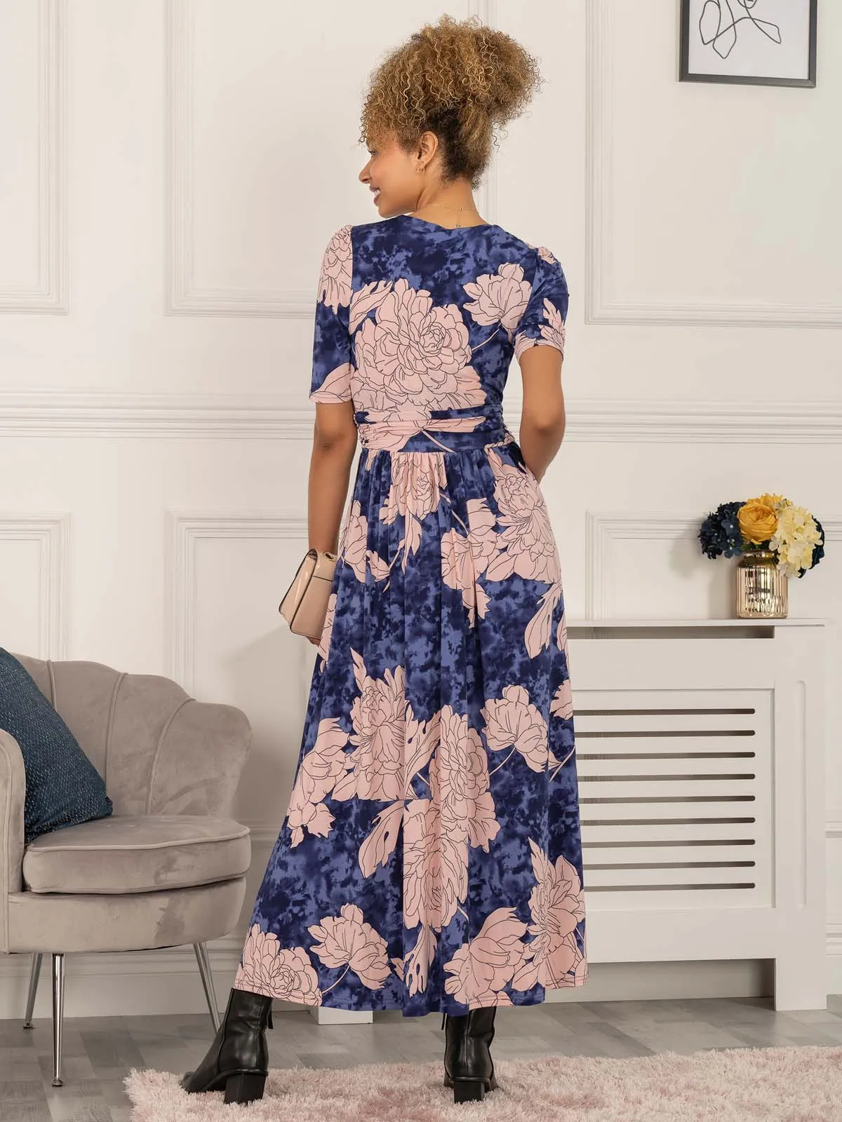 Evita Floral Print Maxi Jersey Dress, Floral Abstract
