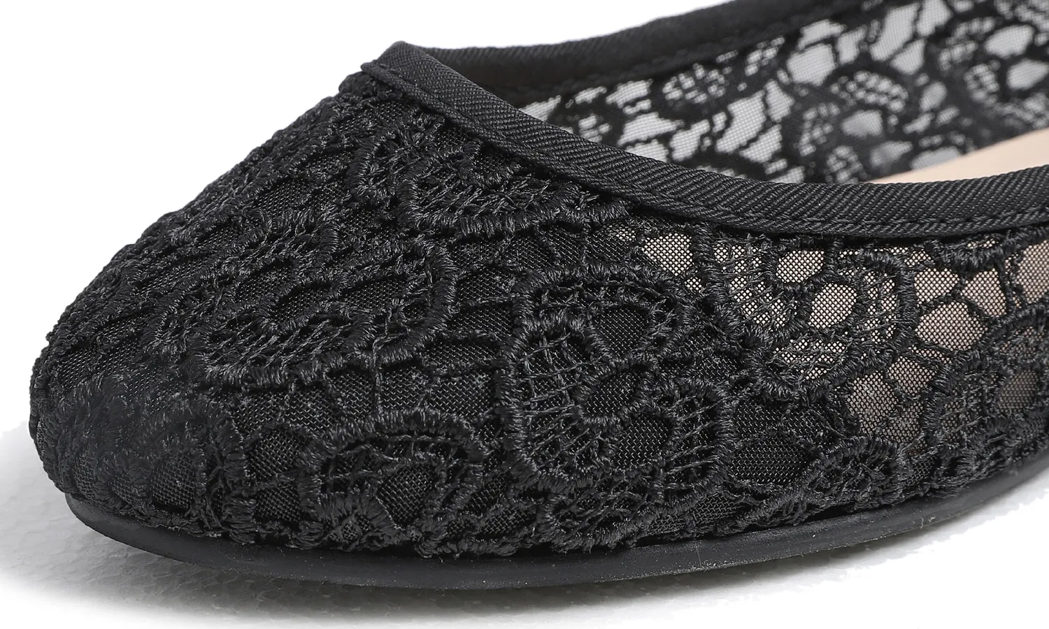 Feversole Women's Mary Jane Fashion Round Toe Easy Buckle Slip On Flats Black Lace Flat Heel Ankle Strap