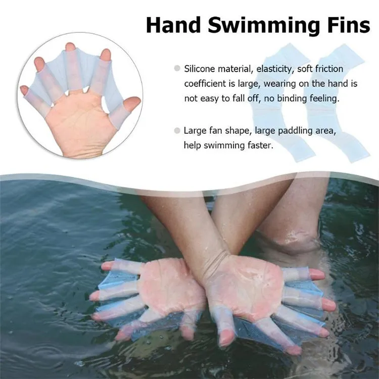Finger Flexible Silicone Swimming Gloves (Middle Size)(Blue)