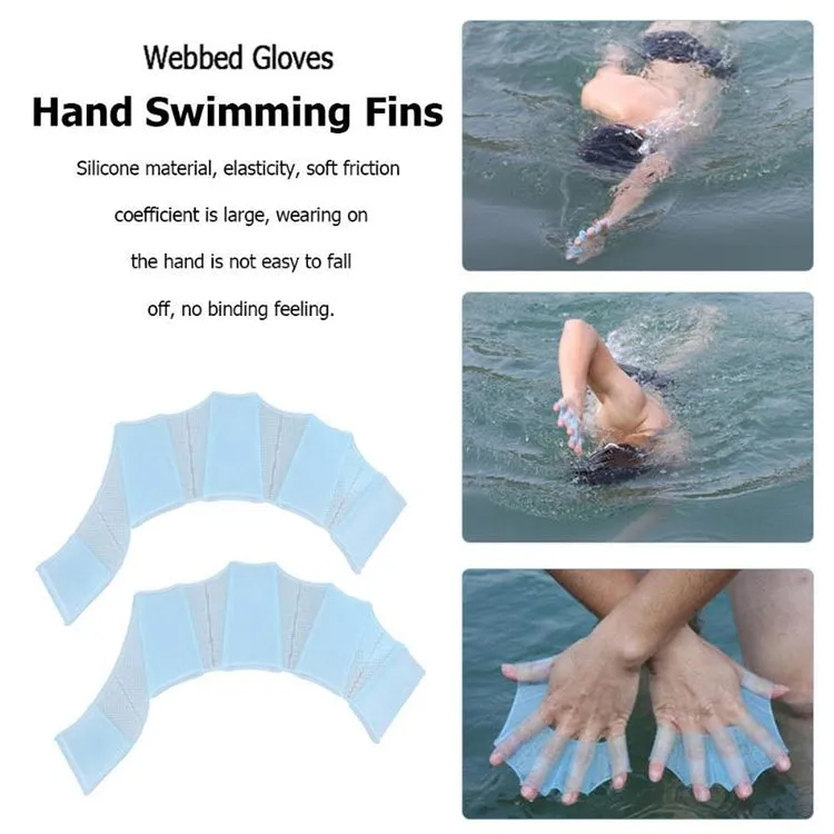 Finger Flexible Silicone Swimming Gloves (Middle Size)(Blue)