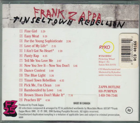 Frank Zappa - Tinseltown Rebellion (CD, Album, RE, RM) (NM or M-)